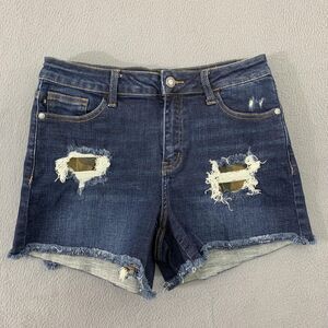 Judy Blue Shorts Womens Medium Dark Wash Distressed Denim Raw Hem Jean JB150014